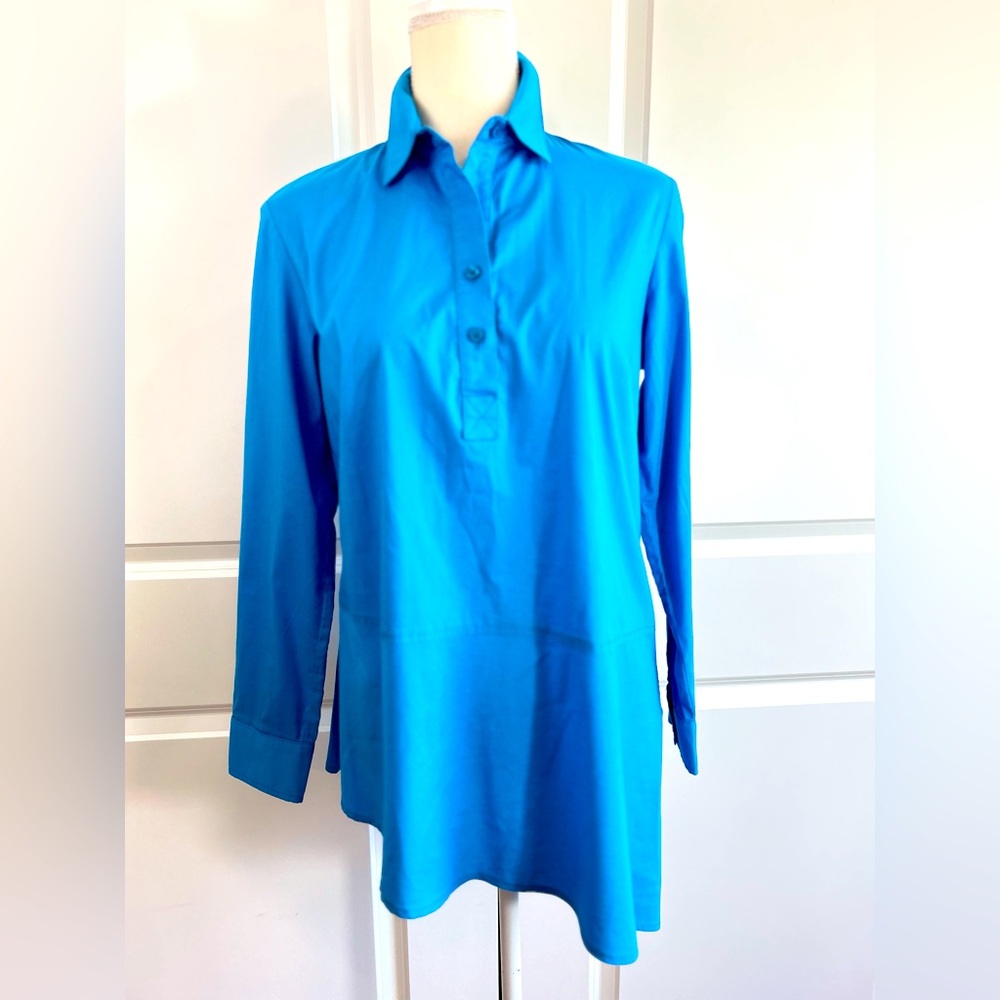 Finley Shirt Tunic Top Asymmetrical Hem Teal Blue USA